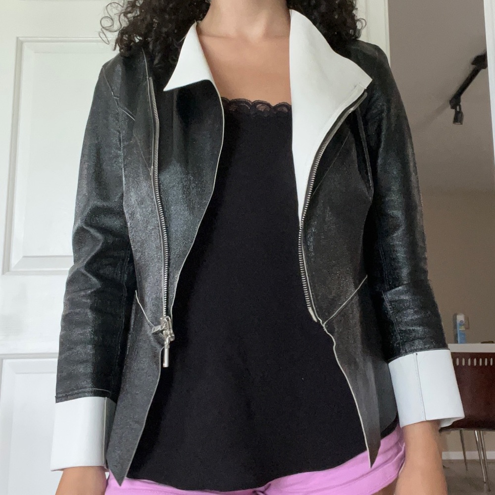 Lafayette 148 monochrome Leather jacket